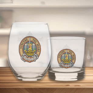 Clan MacDowall Crest over Tartan Whiskey Glass