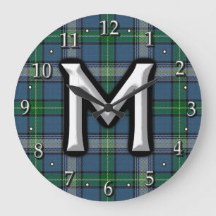 Clan MacDowall McDowell Letter M Monogram Tartan Large Clock