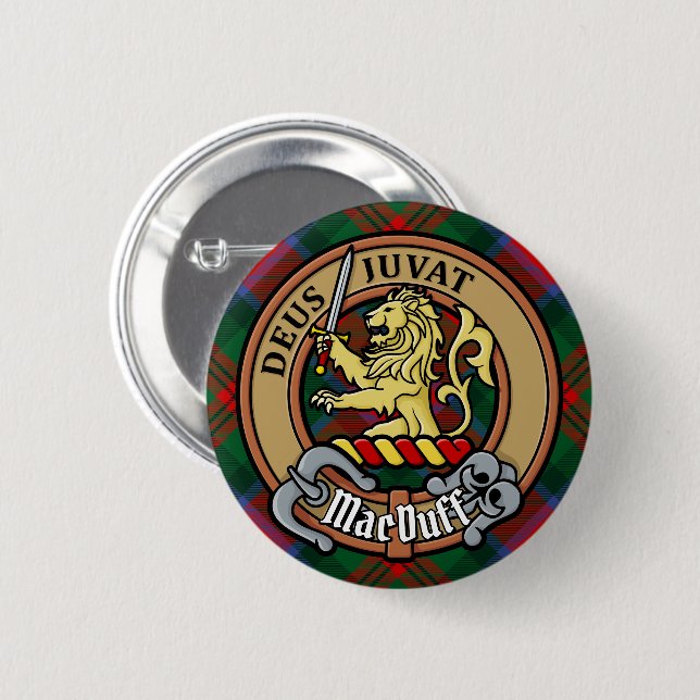 Clan MacDuff Crest over Tartan 2 Inch Round Button (Front & Back)