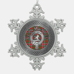 Clan MacDuff Crest & Tartan Knot Snowflake Pewter Christmas Ornament