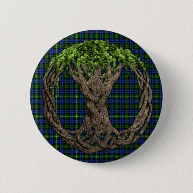 Clan MacEwan Tartan And Celtic Tree Of Life 2 Inch Round Button (Front)