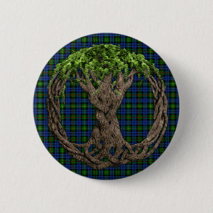 Clan MacEwan Tartan And Celtic Tree Of Life 2 Inch Round Button