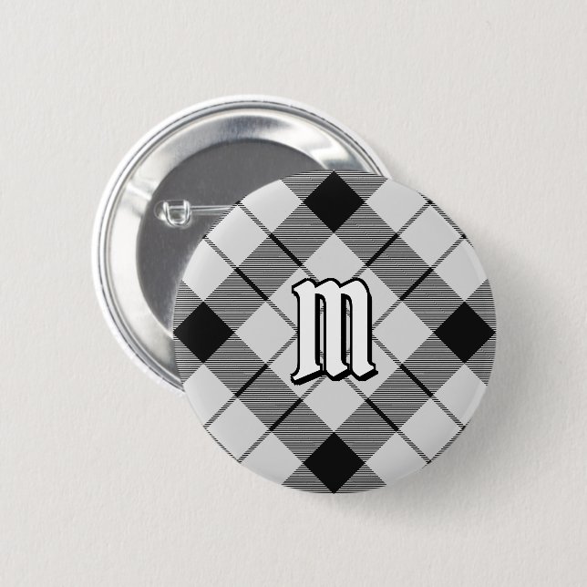 Clan MacFarlane Black and White Tartan 2 Inch Round Button (Front & Back)