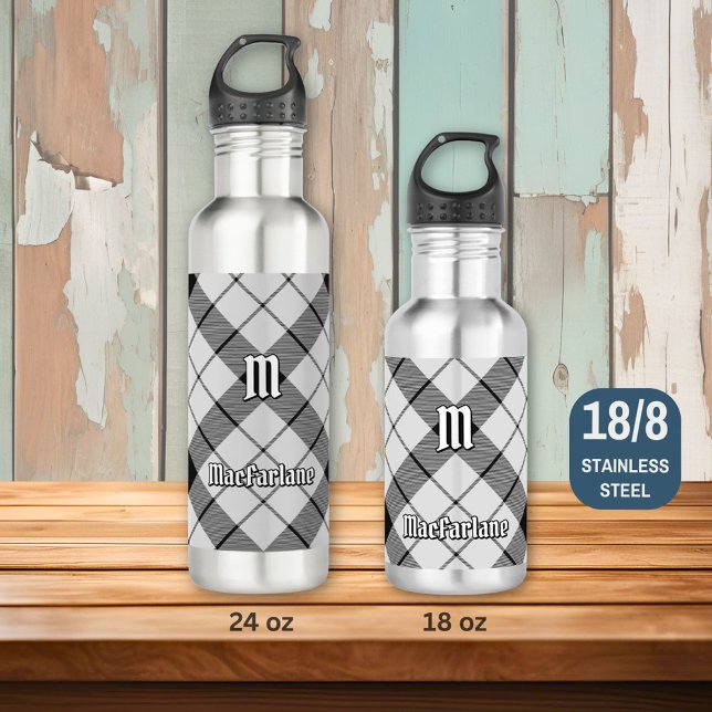 Clan MacFarlane Black and White Tartan 710 Ml Water Bottle (Creator Uploaded)