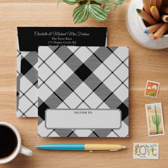 Clan MacFarlane Black and White Tartan Envelope (Desk)