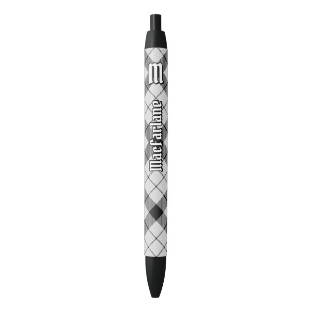 Clan MacFarlane Black and White Tartan Ink Pen (Front Vertical)