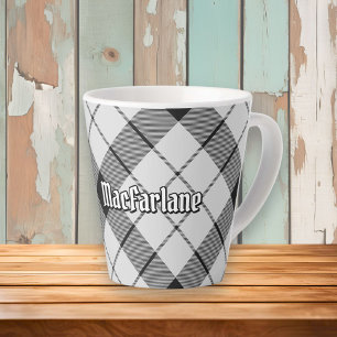 Clan MacFarlane Black and White Tartan Latte Mug