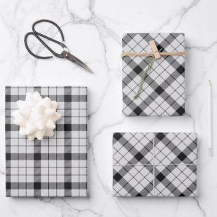 Clan MacFarlane Black and White Tartan Wrapping Paper Sheet