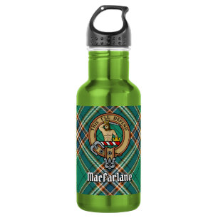 Clan MacFarlane Crest over Ancient Hunting Tartan 532 Ml Water Bottle