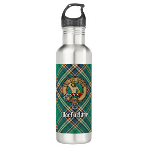 Clan MacFarlane Crest over Ancient Hunting Tartan 710 Ml Water Bottle