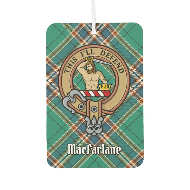 Clan MacFarlane Crest over Ancient Hunting Tartan Air Freshener (Front)