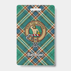 Clan MacFarlane Crest over Ancient Hunting Tartan Badge