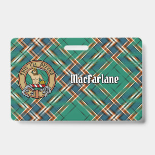 Clan MacFarlane Crest over Ancient Hunting Tartan Badge