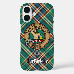 Clan MacFarlane Crest over Ancient Hunting Tartan iPhone 16 Case
