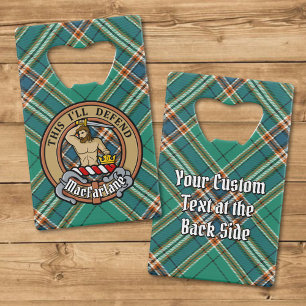 Clan MacFarlane Crest over Ancient Hunting Tartan Credit Card Bottle Opener
