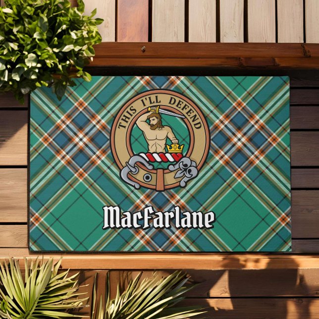 Clan MacFarlane Crest over Ancient Hunting Tartan Doormat (Creator Uploaded)