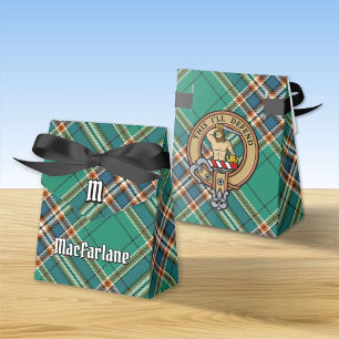Clan MacFarlane Crest over Ancient Hunting Tartan Favor Box