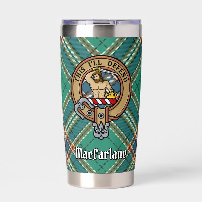 Clan MacFarlane Crest over Ancient Hunting Tartan Insulated Tumbler (Front)
