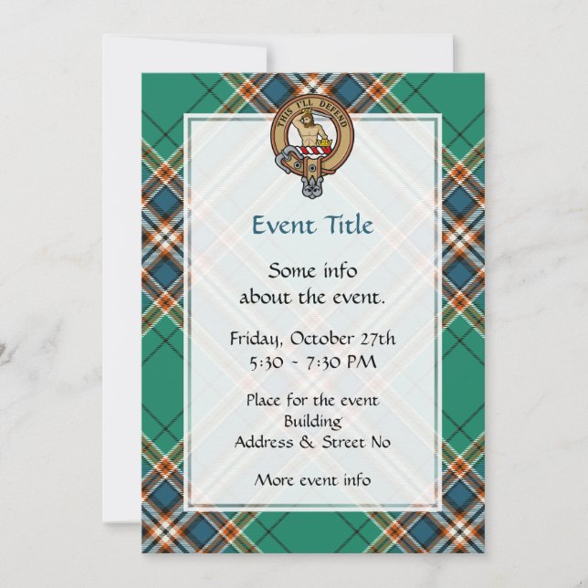 Clan MacFarlane Crest over Ancient Hunting Tartan Invitation (Front)