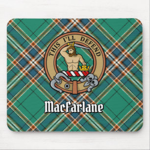 Clan MacFarlane Crest over Ancient Hunting Tartan Mouse Pad
