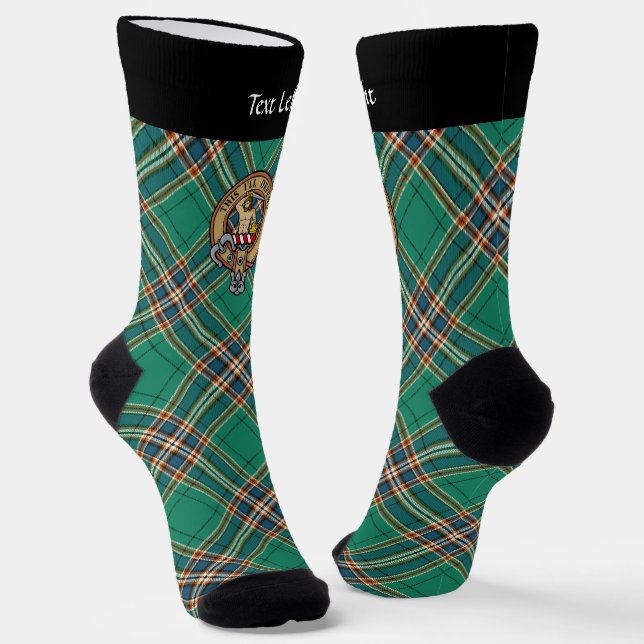 Clan MacFarlane Crest over Ancient Hunting Tartan Socks (Angled)