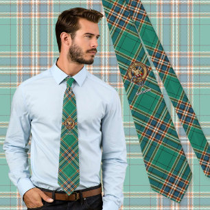Clan MacFarlane Crest over Ancient Hunting Tartan Tie