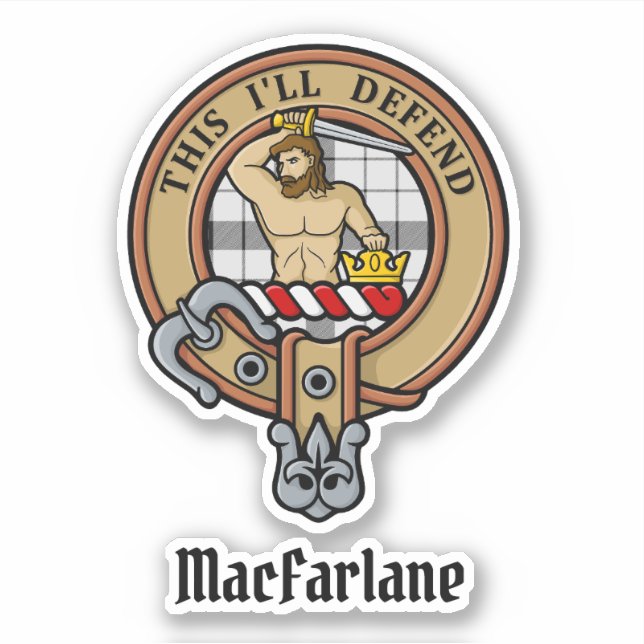 Clan MacFarlane Crest over Black and White Tartan (Front)
