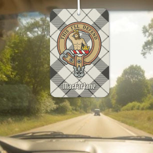 Clan MacFarlane Crest over Black and White Tartan Air Freshener