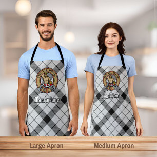 Clan MacFarlane Crest over Black and White Tartan Apron