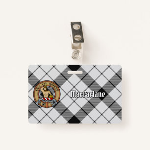 Clan MacFarlane Crest over Black and White Tartan Badge