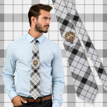 Clan MacFarlane Crest over Black and White Tartan Tie<br><div class="desc">Clan MacFarlane crest badge surrounded by a strap and buckle over black and white tartan background. Custom text.</div>