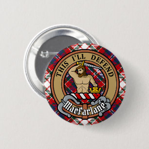 Clan MacFarlane Crest over Dress Tartan 2 Inch Round Button