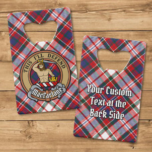 Clan MacFarlane Crest over Dress Tartan Credit Card Bottle Opener