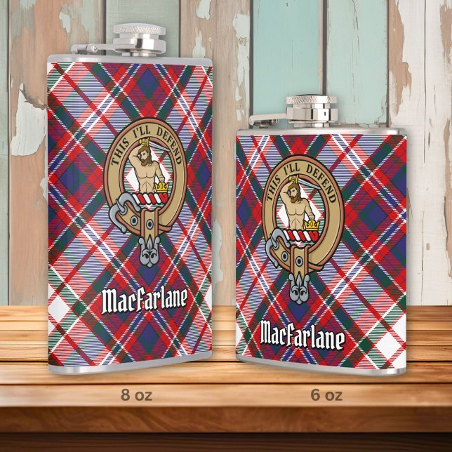 Clan MacFarlane Crest over Dress Tartan Hip Flask (Creator Uploaded)