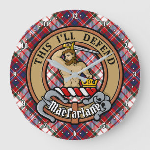 Clan MacFarlane Crest over Dress Tartan Large Clock