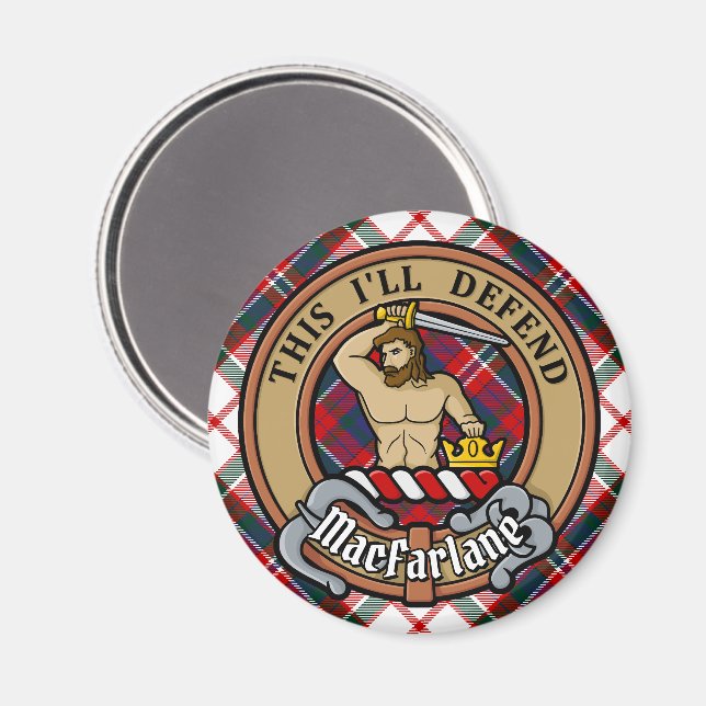 Clan MacFarlane Crest over Dress Tartan Magnet (Front/Back)