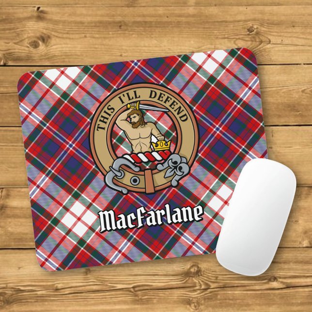 Clan MacFarlane Crest over Dress Tartan Mouse Pad (Creator Uploaded)