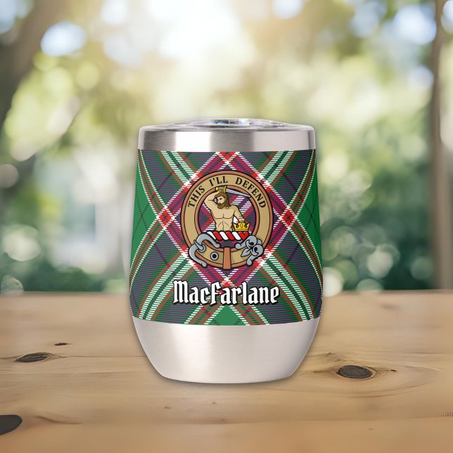 Clan MacFarlane Crest over Modern Hunting Tartan (Creator Uploaded)