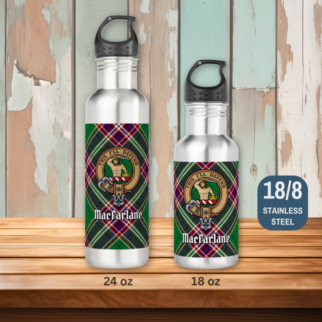 Clan MacFarlane Crest over Modern Hunting Tartan 710 Ml Water Bottle (Creator Uploaded)