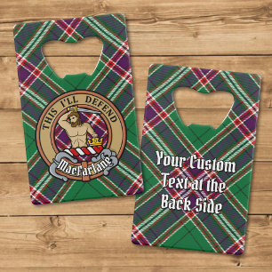 Clan MacFarlane Crest over Modern Hunting Tartan Credit Card Bottle Opener