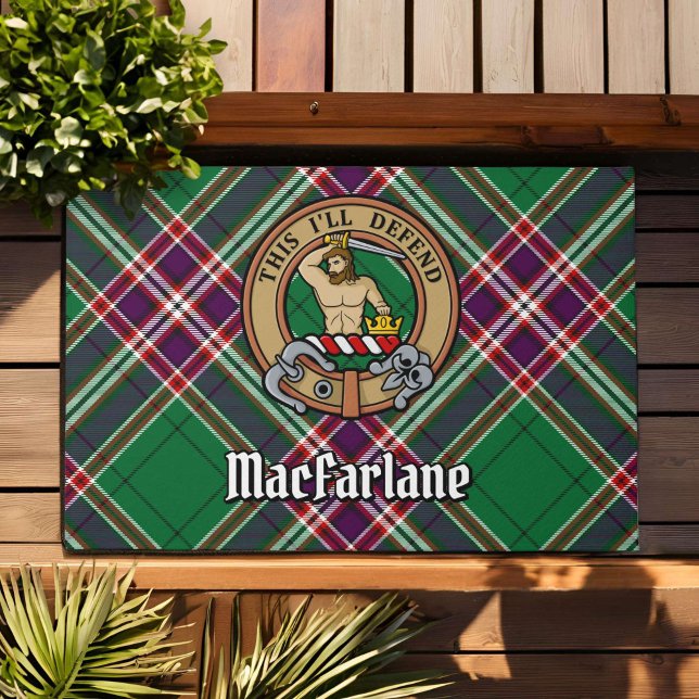 Clan MacFarlane Crest over Modern Hunting Tartan Doormat (Creator Uploaded)