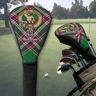 Clan MacFarlane Crest over Modern Hunting Tartan Golf Head Cover