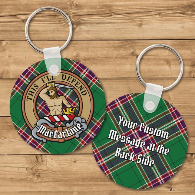 Clan MacFarlane Crest over Modern Hunting Tartan Keychain (Creator Uploaded)