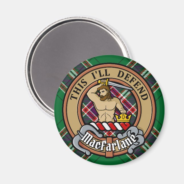 Clan MacFarlane Crest over Modern Hunting Tartan Magnet (Front/Back)