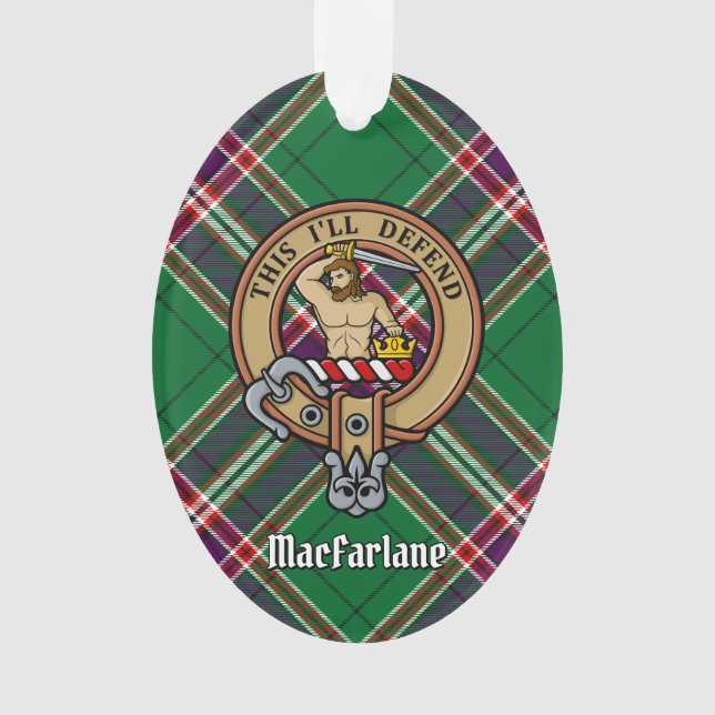 Clan MacFarlane Crest over Modern Hunting Tartan Ornament (Front)