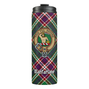 Clan MacFarlane Crest over Modern Hunting Tartan Thermal Tumbler