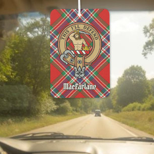 Clan MacFarlane Crest over Red Tartan Air Freshener
