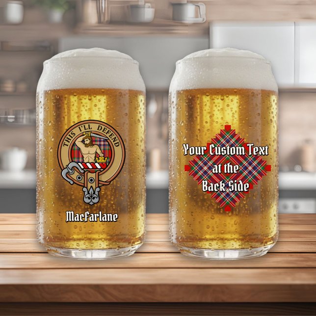 Clan MacFarlane Crest over Red Tartan Can Glass (Creator Uploaded)