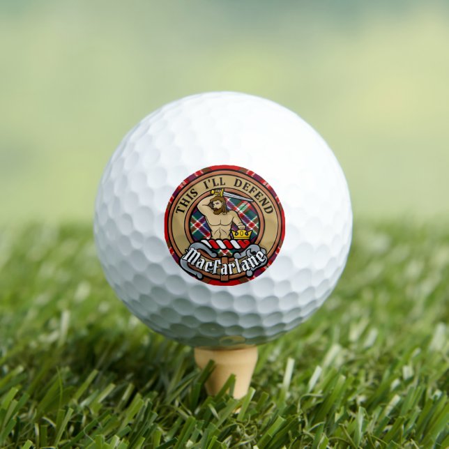 Clan MacFarlane Crest over Red Tartan Golf Balls (Insitu Tee)