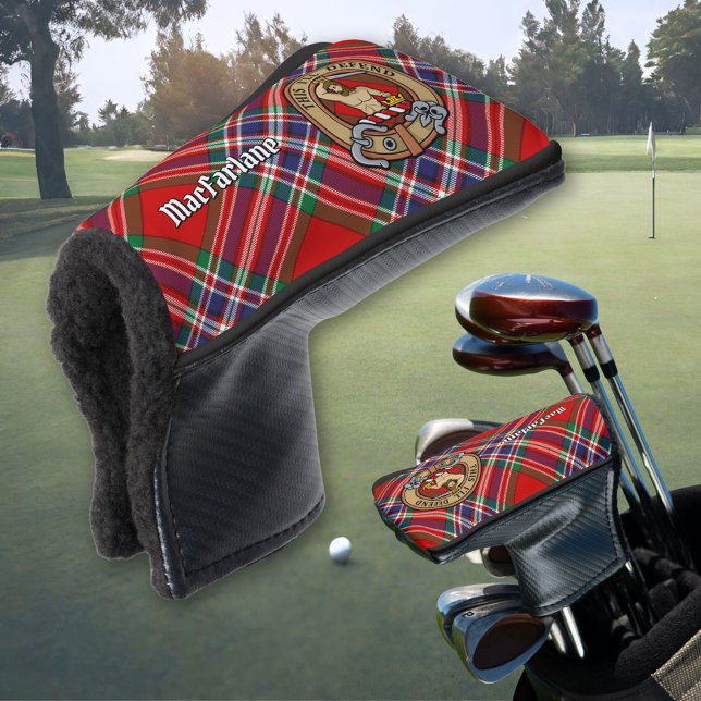 Clan MacFarlane Crest over Red Tartan Golf Head Cover (Creator Uploaded)